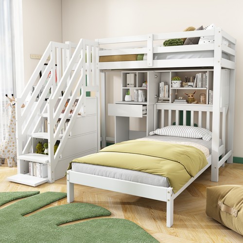 Bunk bed with - bed, stairs,