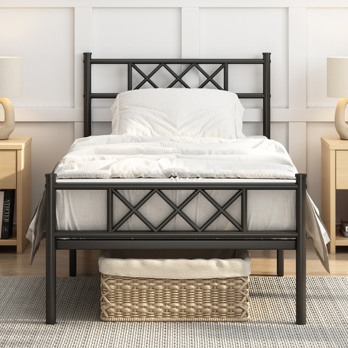 Metal bed frame cross design - bed, w/cross-design