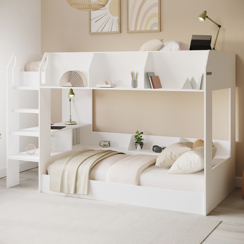 White bunk bed with - bed, storage