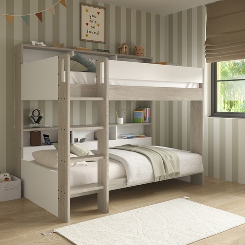 White and oak bunk bed - and,