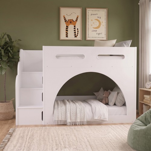 White bunk bed - white, stairs