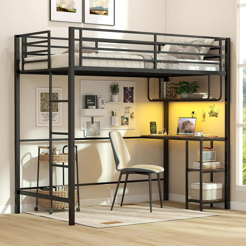 Metal bunk bed with desk - with, rgb