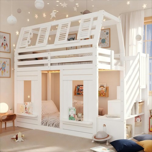 Wooden house bunk - house, w/