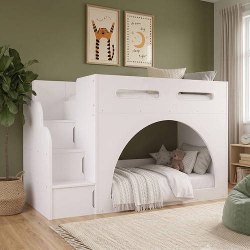 White bunk bed with stairs - with,