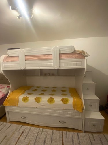 White wooden bunk bed with - wooden,