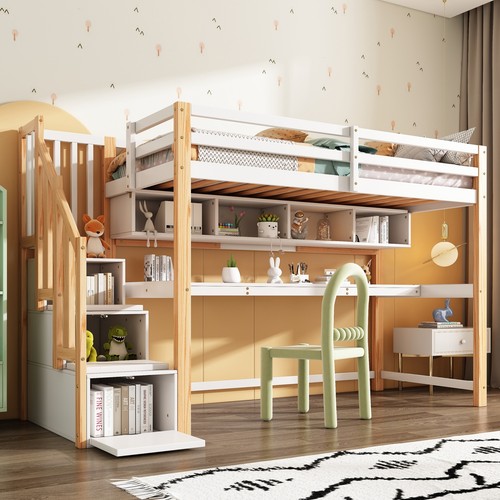 Bunk bed with desk shelves - with, &