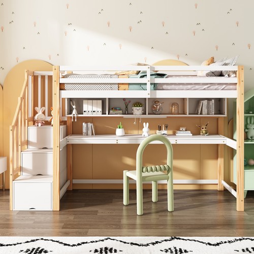 Bunk bed with - bed, shelves
